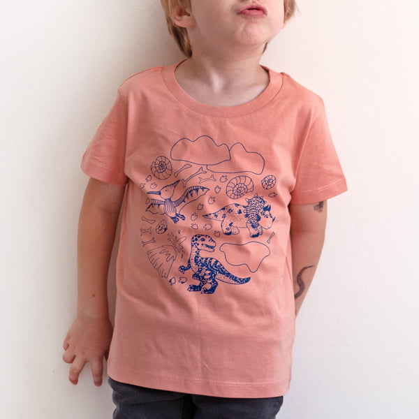 Kinder T-Shirt *DINOSAUR* - clay + blue
