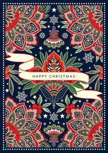 Weihnachtskarte *Happy Christmas* blau