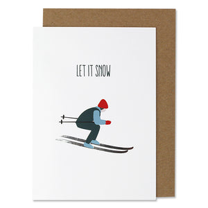 Grußkarte *Let It Snow* Skifahrer