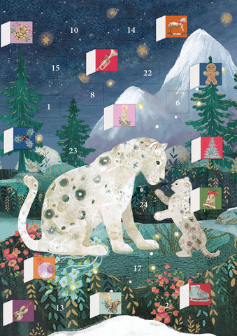 Schneeleoparden - kleiner Adventkalender Klappkarte
