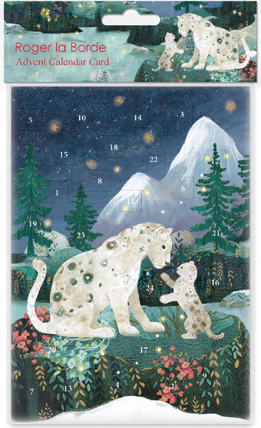Schneeleoparden - kleiner Adventkalender Klappkarte