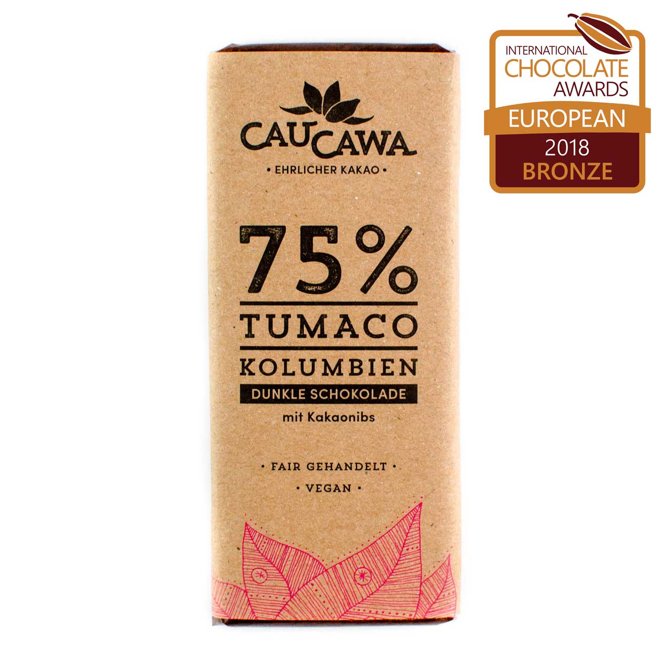 Caucawa Schokolade 75 % TUMACO • MIT KAKAONIBS • 70G