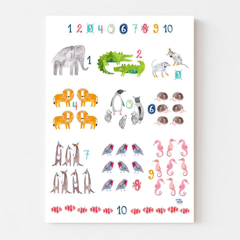 Poster Zahlen *Tiere* (pastell) | Frau Ottilie