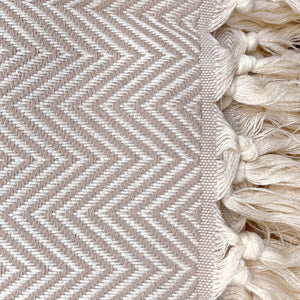 Webtuch - Schal - Decke "Fischgrat" aus Baumwolle | beige