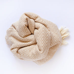 Webtuch - Schal - Decke "Coffee Beans" aus Baumwolle | beige