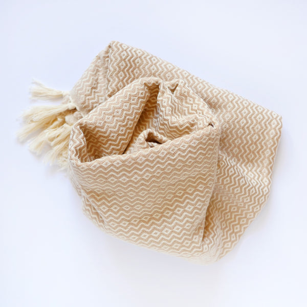 Webtuch - Schal - Decke "Coffee Beans" aus Baumwolle | beige