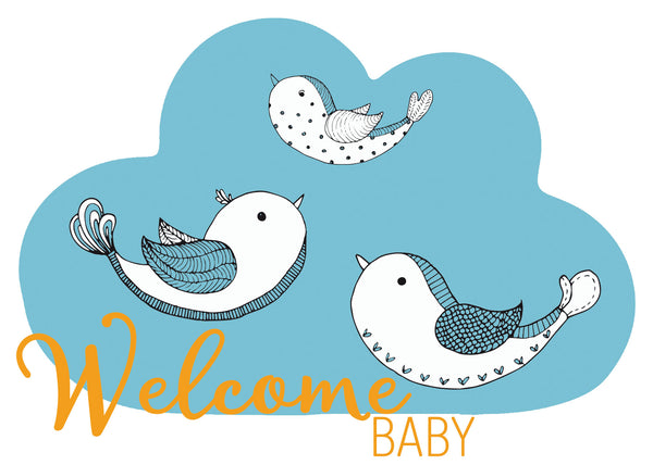 Postkarte Vogelfamilie Carlsson *Welcome Baby*