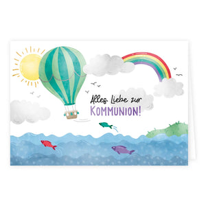 Grußkarte *Alles Liebe zur Kommunion* Ballon & Regenbogen